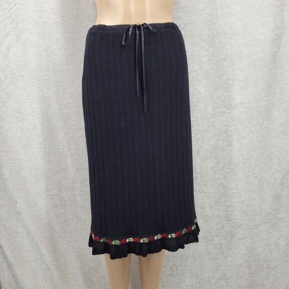 URCHIN MARK EISER Y2K Ribbed Knit Skirt with Embroiderey Ruffled Hem Vamp Goth - Picture 6 of 11